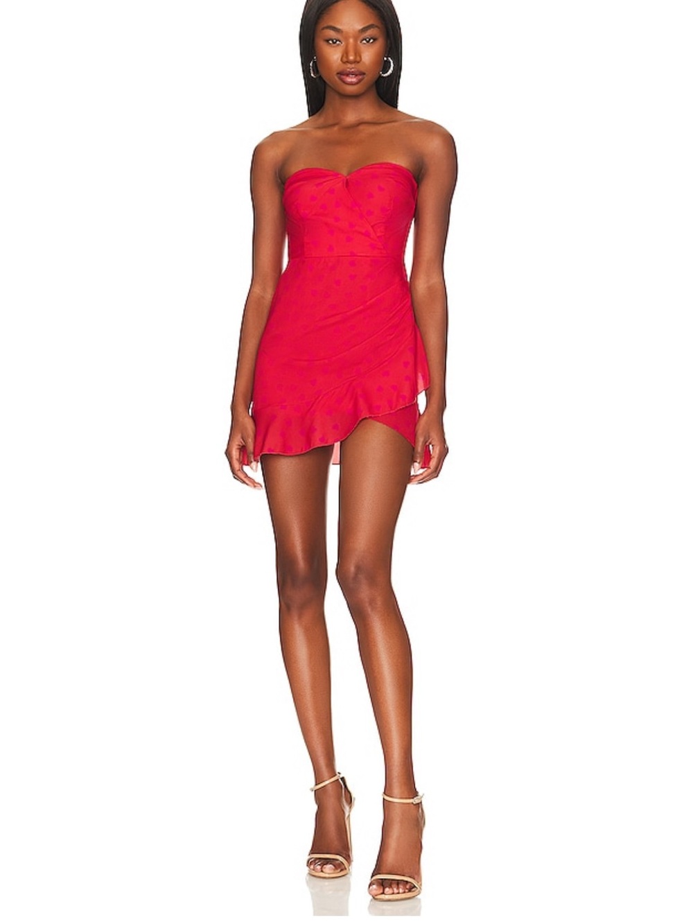 Strapless Red Mini Dress with Ruffle Hem - Picture 3 of 4